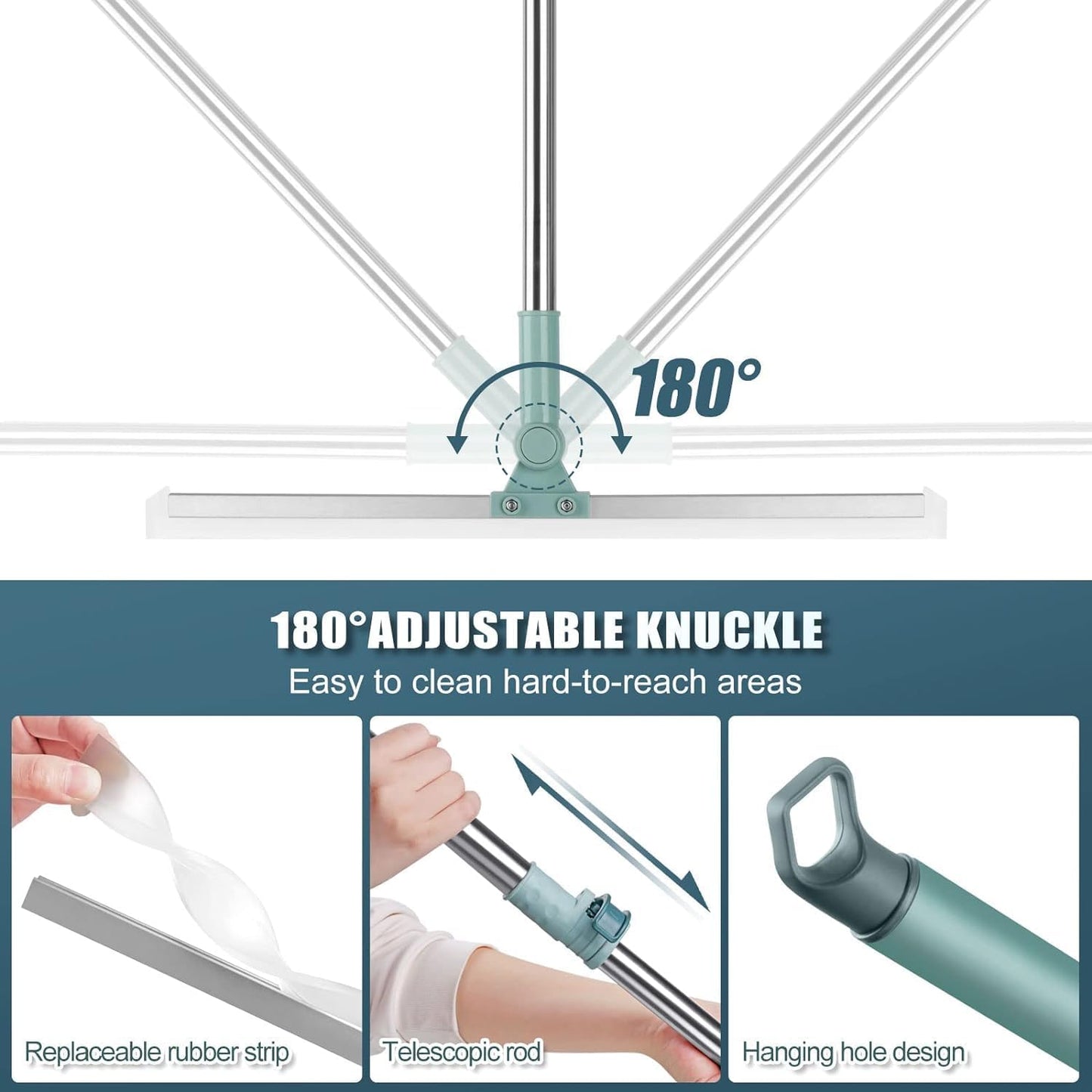 20 inch Wiper - 50 Inch Magic Broom Silicon Floor Wiper 180 Degree Rotating Squeegee Broom
