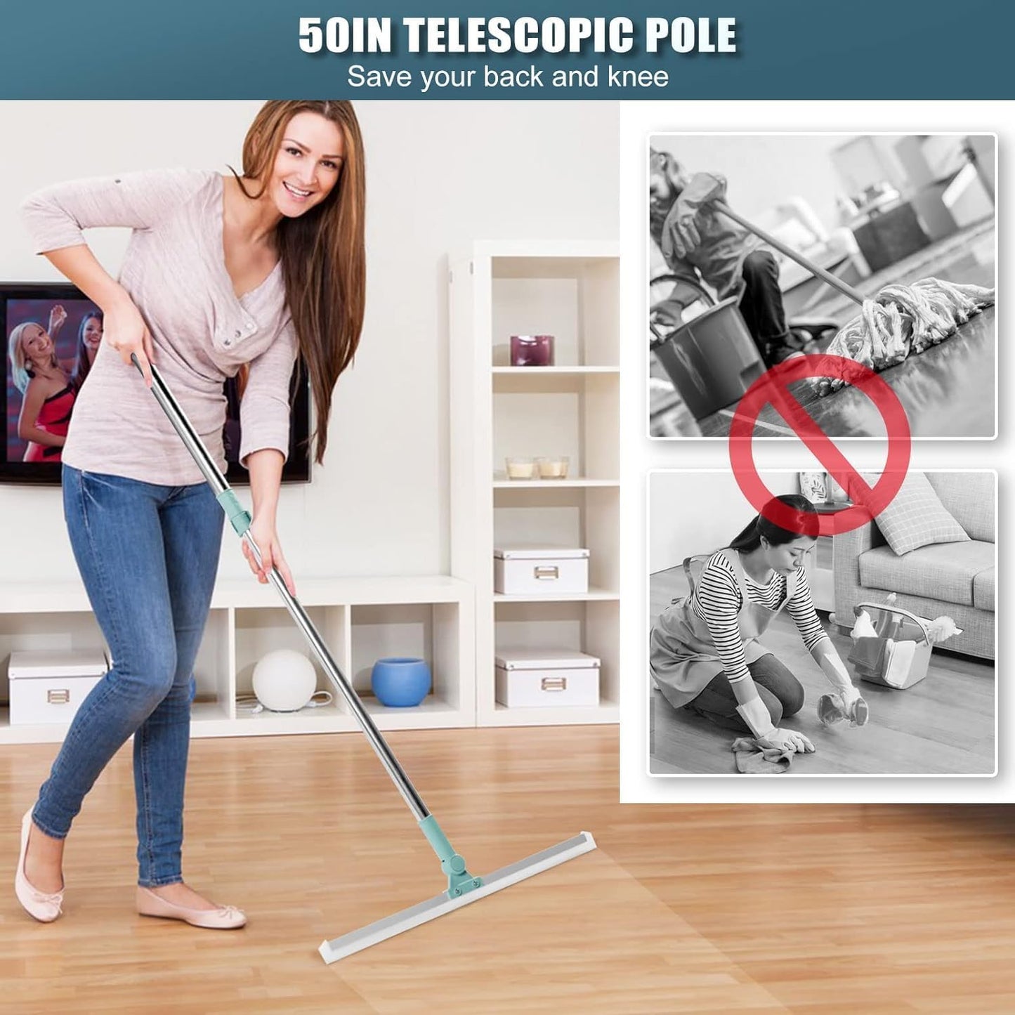 20 inch Wiper - 50 Inch Magic Broom Silicon Floor Wiper 180 Degree Rotating Squeegee Broom